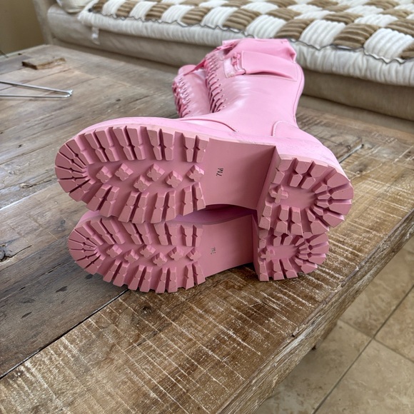 Sugar Thrillz Pink Knee High Combat Boots - Never Worn - Picture 7 of 10